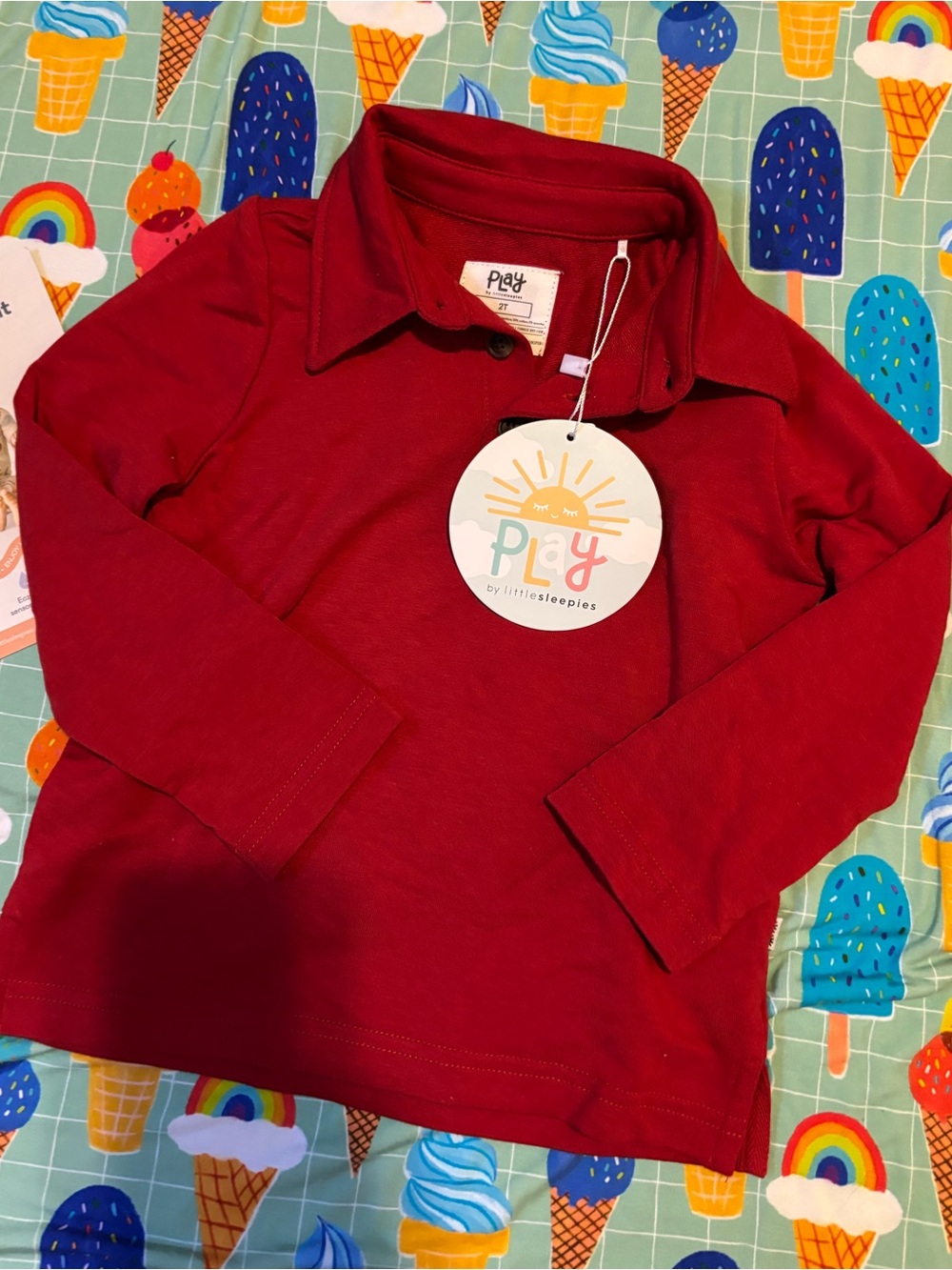 Little Sleepies Red Long Sleeve Polo Shirt for Kids 2t new with tags Play